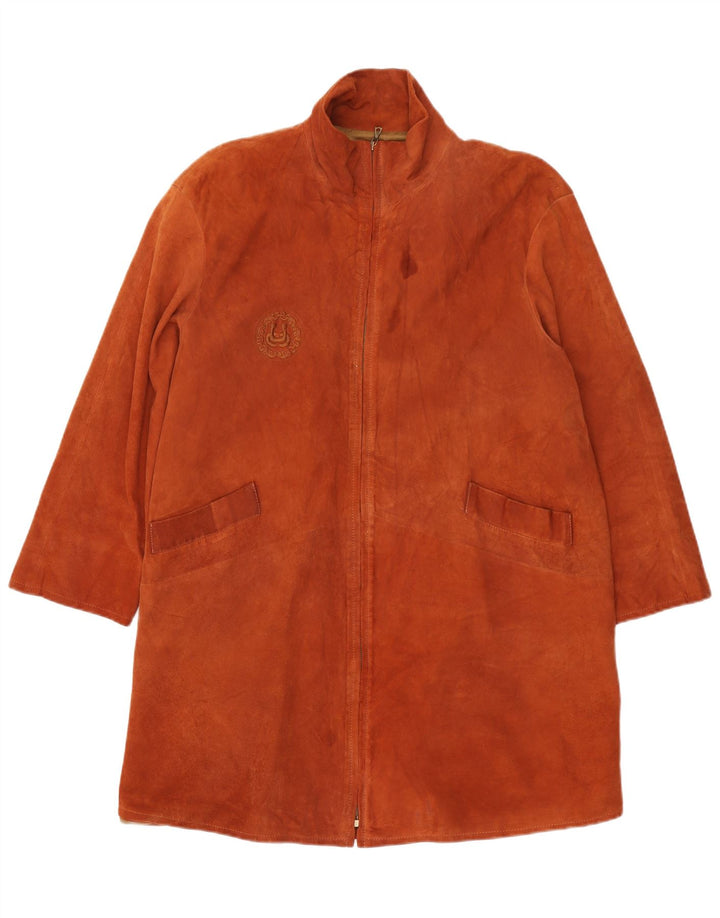 Винтажное женское замшевое пальто оверсайз IT 42, кожа среднего коричневого цвета