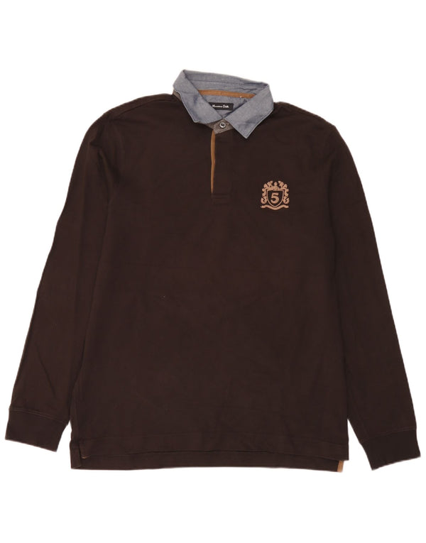 Мужская рубашка-поло для регби Massimo Dutti с длинным рукавом XL, коричневый, хлопок с цветными блоками