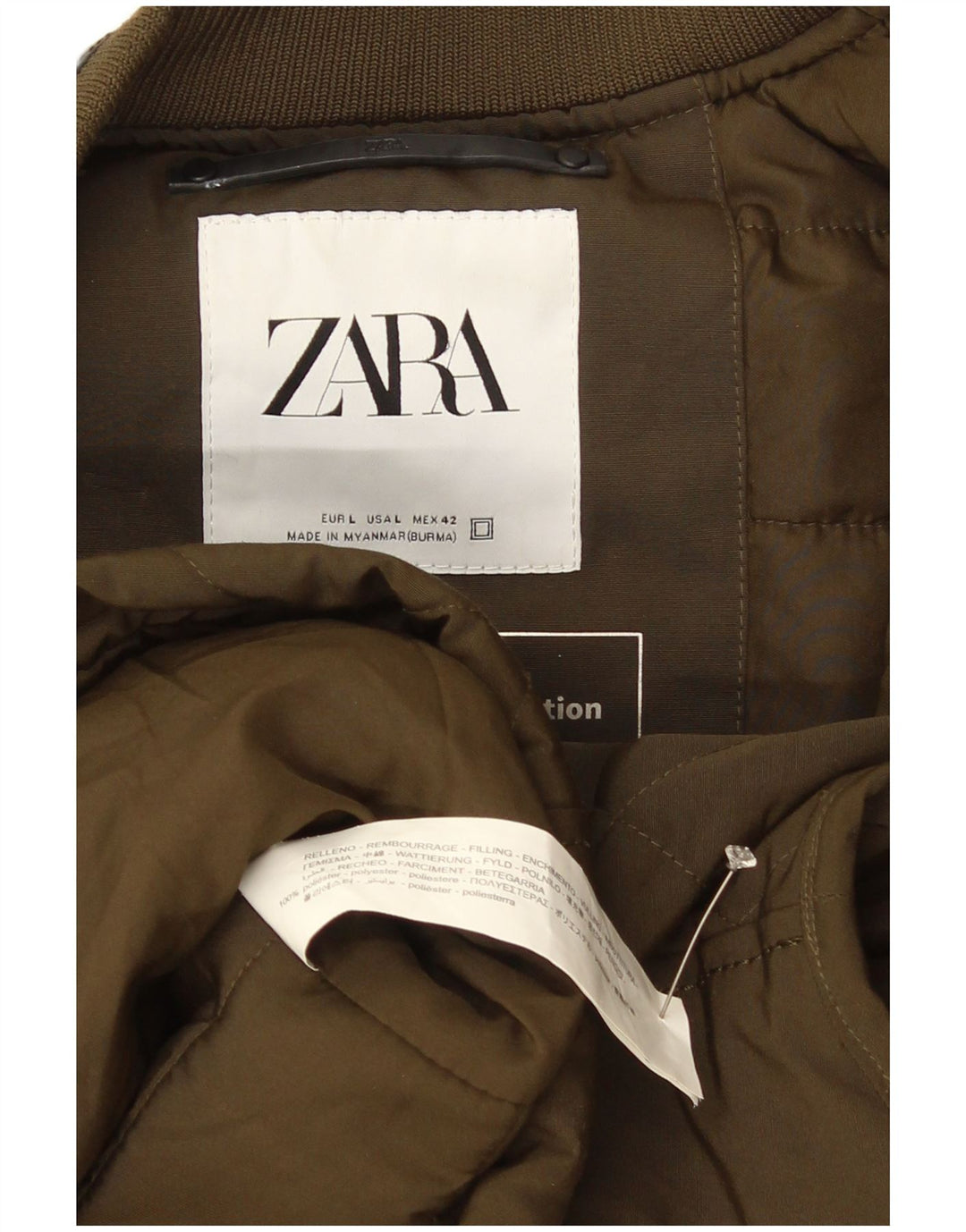 Мужской стеганый жилет Zara UK 40, большой полиэстер цвета хаки