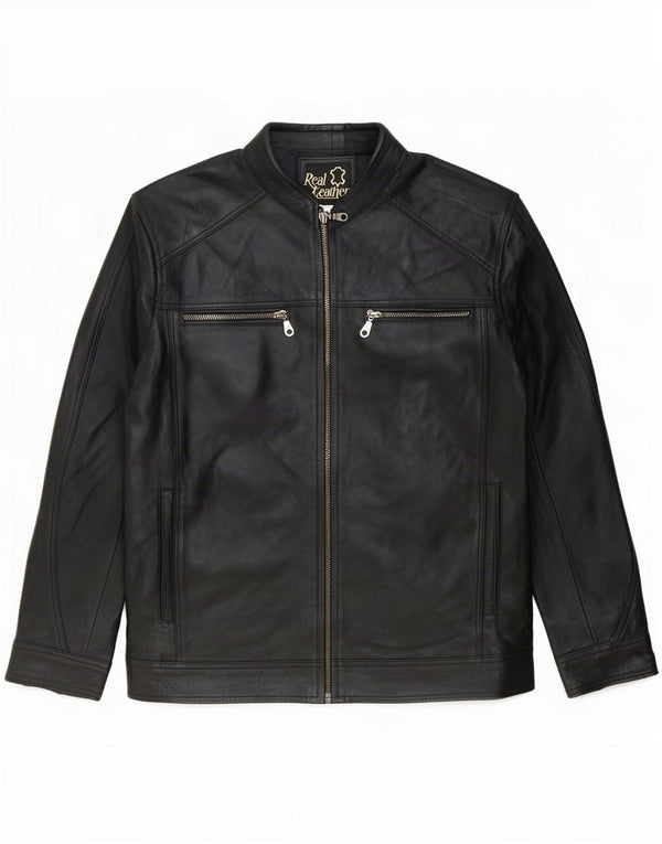 Vintage Mens Leather Biker Jacket UK 40 Large Black