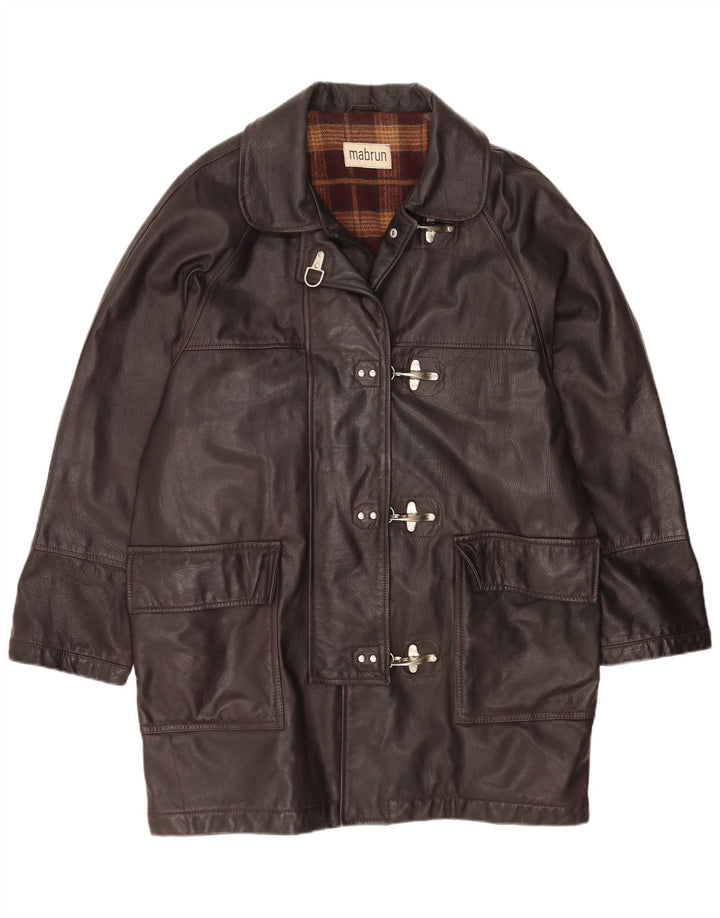 MABRUN Женское кожаное пальто оверсайз IT 50 XL Коричневое кожаное