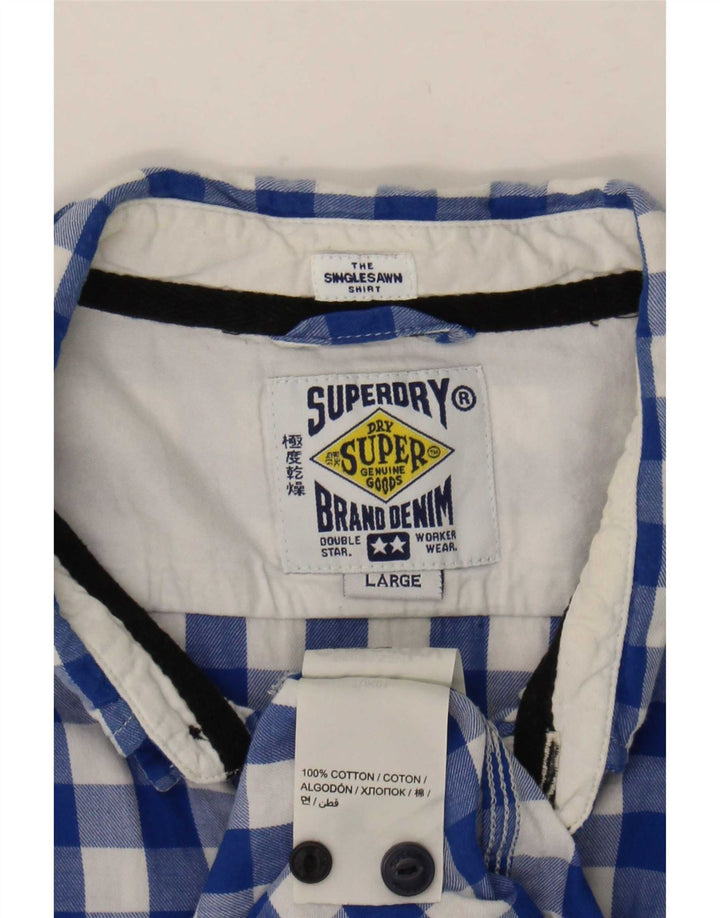 Мужская рубашка Superdry, большая синяя хлопковая клетка в мелкую клетку