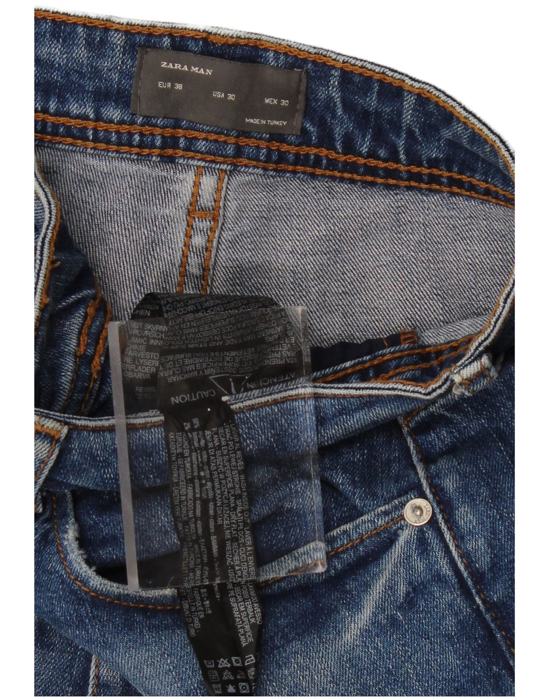 Мужские укороченные джинсы ZARA с потертостями EU 38, маленькие W30 L26, синие, хлопок