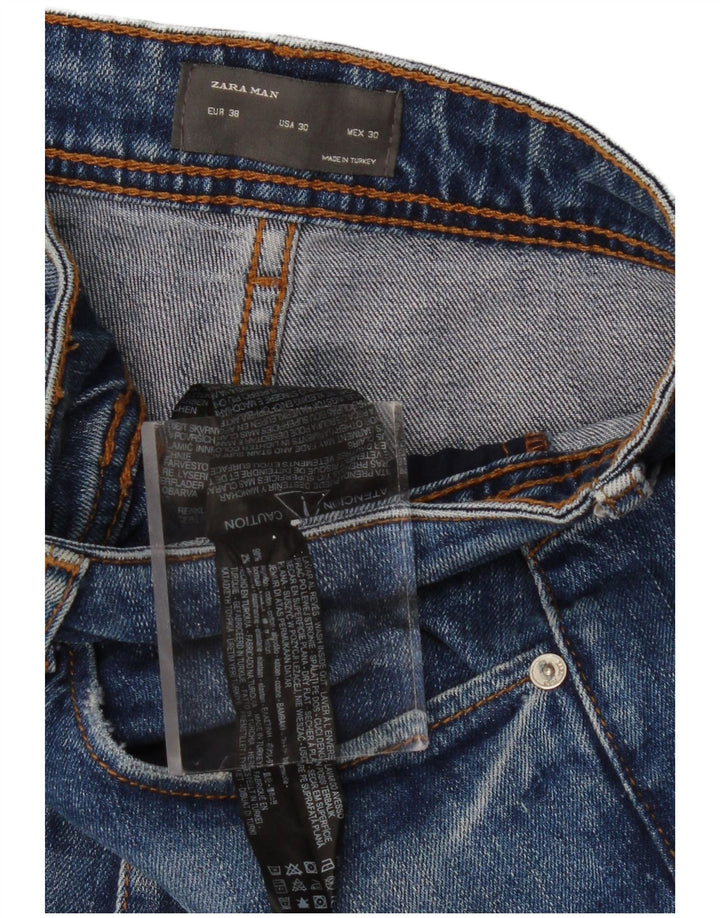 Мужские укороченные джинсы ZARA с потертостями EU 38, маленькие W30 L26, синие, хлопок