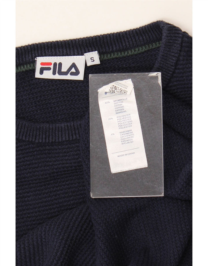 Мужской джемпер FILA с круглым вырезом, маленький темно-синий, хлопковый
