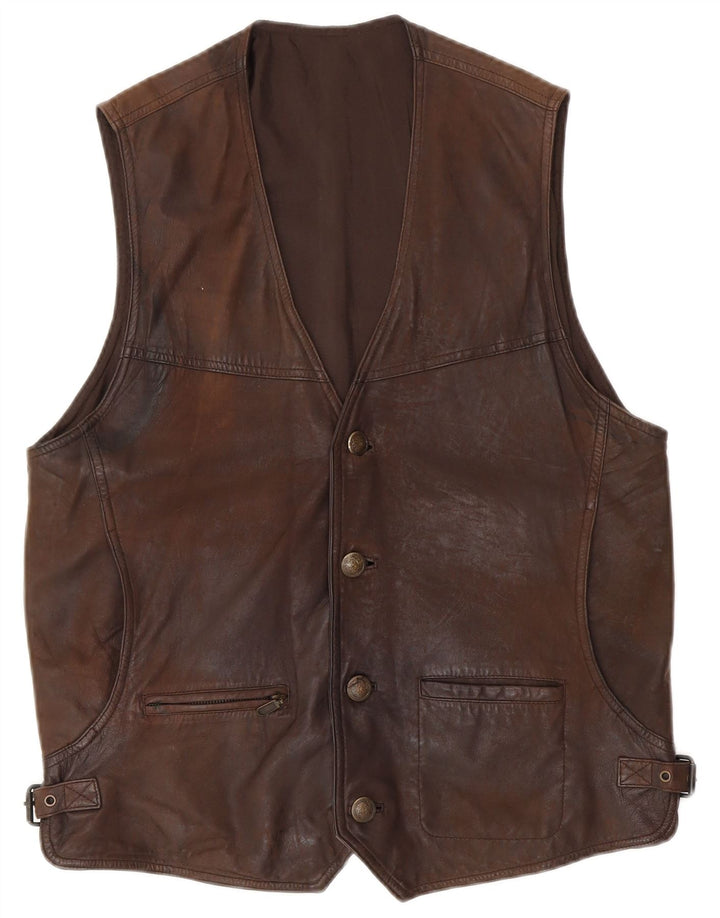 Винтажный мужской кожаный жилет IT 48 Medium Brown Leather