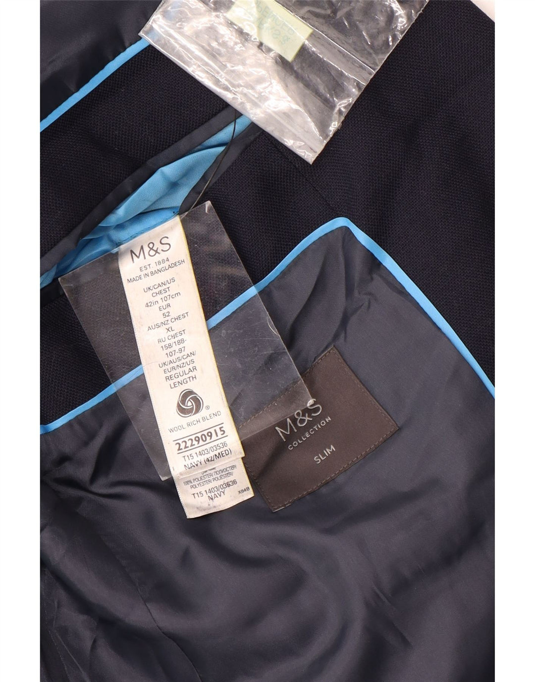 Мужской тонкий пиджак Marks & Spencer с 2 пуговицами, Великобритания 42 XL, темно-синий, шерстяной