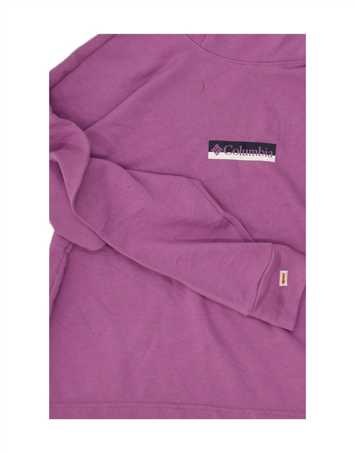 COLUMBIA Womens Graphic Hoodie Jumper UK 4 XS Purple Cotton | Vintage Columbia | Thrift | Second-Hand Columbia | Used Clothing | Messina Hembry 