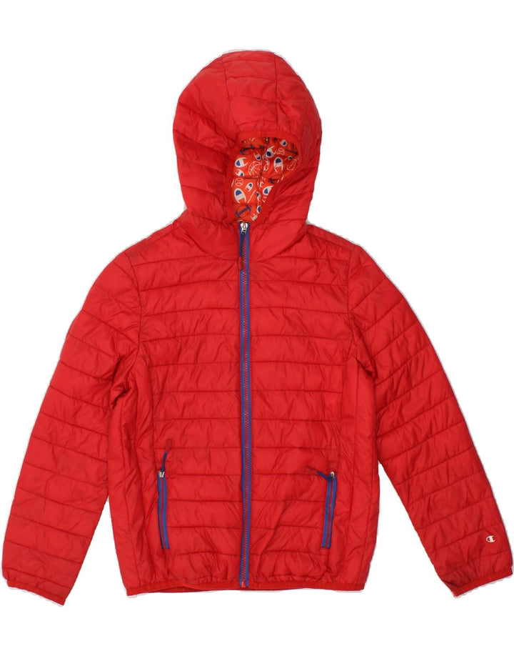 CHAMPION Girls Hooded Padded Jacket 10-11 Years Red Vintage Champion and Second-Hand Champion from Messina Hembry 