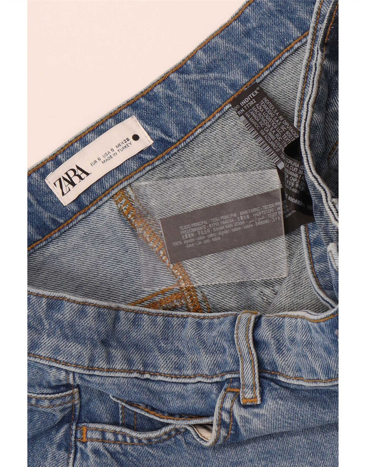 Zara Женская асимметричная джинсовая юбка маленького размера W26 Синяя лоскутная хлопковая ткань