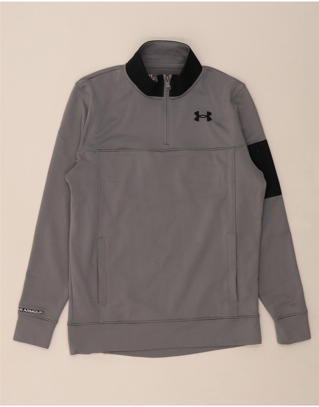 UNDER ARMOUR Mens Zip Neck Sweatshirt Jumper Small Grey Colourblock Vintage Under Armour and Second-Hand Under Armour from Messina Hembry 