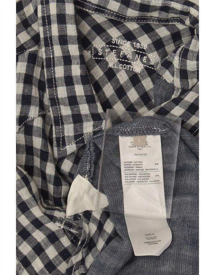 Stefanel Мужская рубашка в стиле вестерн, темно-синяя, хлопковая в мелкую клетку