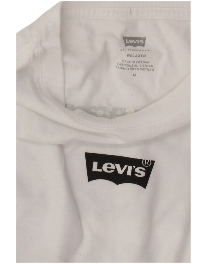 Мужской свободный топ с рисунком LEVI'S, длинный рукав, средний белый хлопок, хлопок