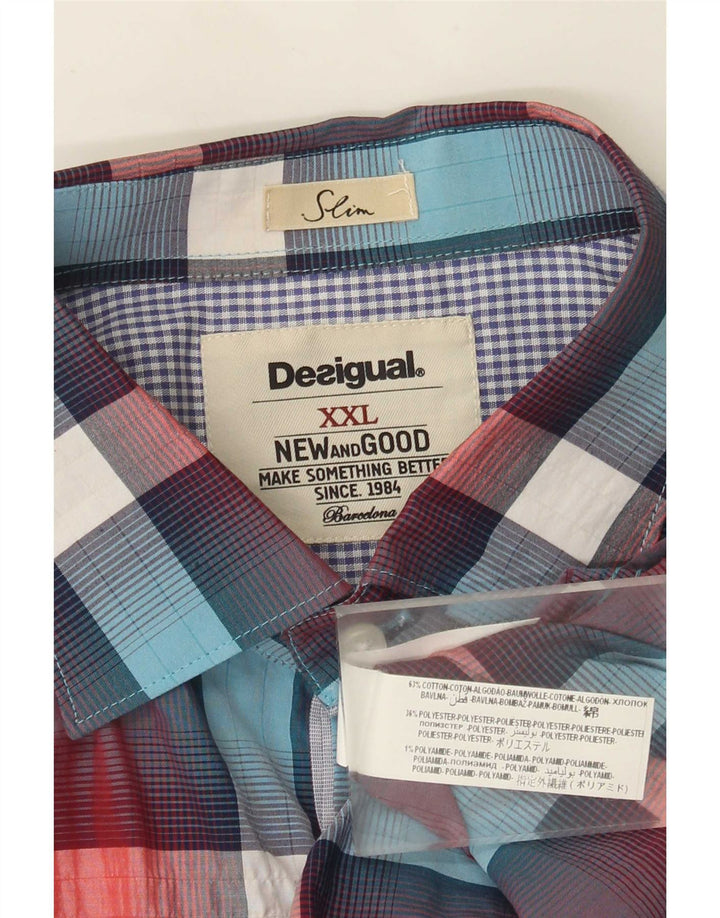 Мужская тонкая рубашка Desigual 2XL в разноцветную клетку из хлопка