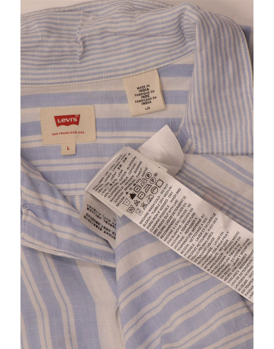 Мужская льняная рубашка с коротким рукавом Levi's в большую синюю полоску