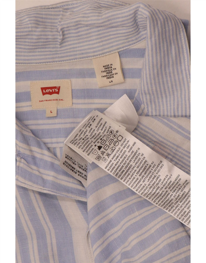 Мужская льняная рубашка с коротким рукавом Levi's в большую синюю полоску