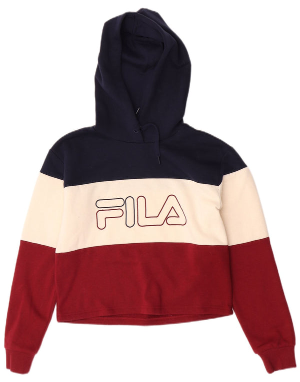 Fila Женский укороченный джемпер с капюшоном с графическим рисунком UK 6 XS Разноцветный цветной блок