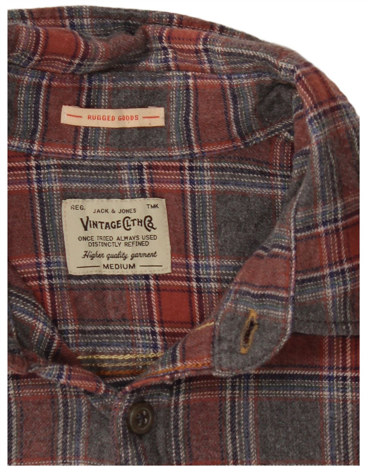 JACK & JONES Mens Flannel Shirt Medium Grey Check Cotton