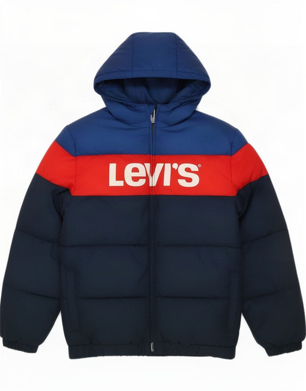 Утепленная куртка Levi's для мальчиков с капюшоном и графическим рисунком, 13–14 лет, XL, синяя с цветными блоками