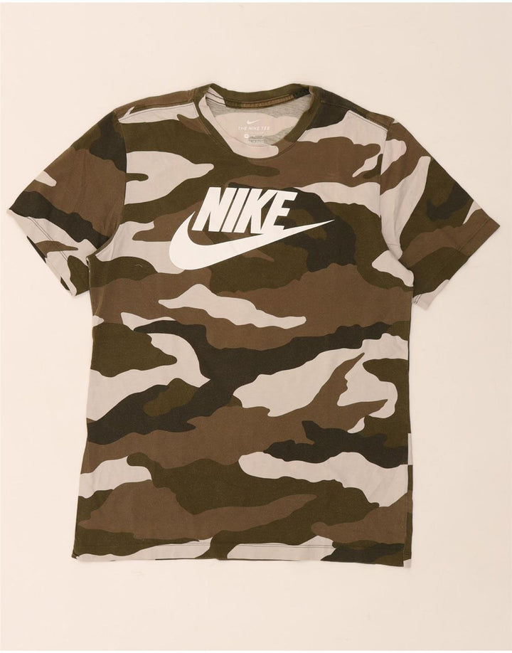 Мужская футболка NIKE с рисунком, хлопковый топ среднего цвета хаки с камуфляжным принтом