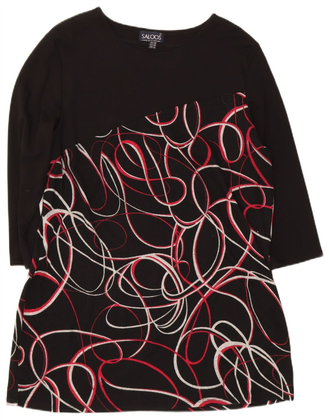 SALOOS Womens Abstract Pattern 3/4 Sleeve Shift Dress UK 20 2XL Black