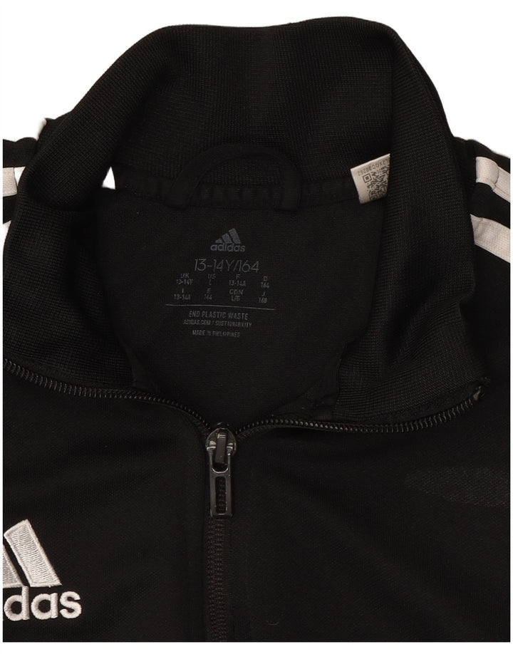 ADIDAS Boys Aeroready Tracksuit Top Jacket 13-14 Years Black Polyester