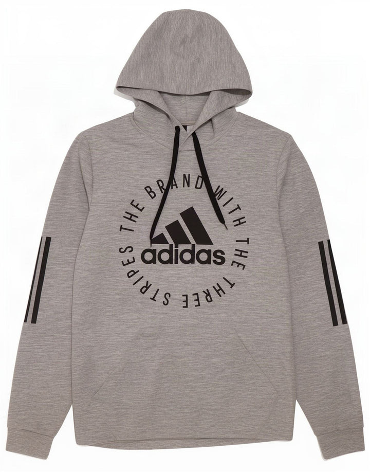 Мужской джемпер с капюшоном Adidas с графическим рисунком, маленький серый полиэстер