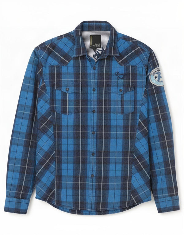 Мужская фланелевая рубашка с рисунком Jack & Jones XL, синяя клетка, хлопок