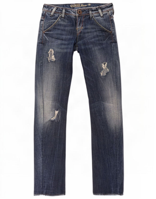 Guess Женские потертые узкие джинсы W26 L30 Темно-синие хлопковые