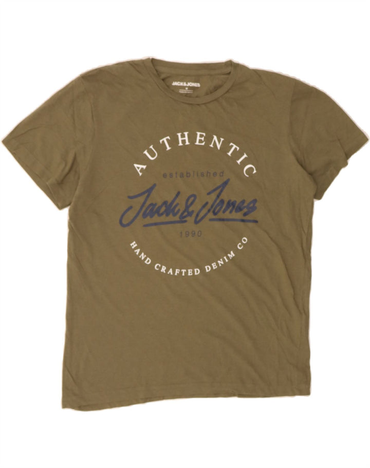 JACK & JONES Mens Graphic T-Shirt Top Medium Khaki Cotton Vintage Jack & Jones and Second-Hand Jack & Jones from Messina Hembry 