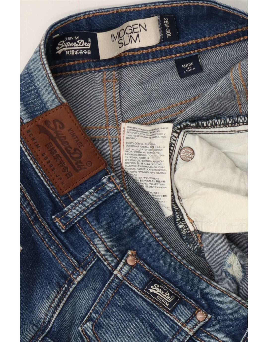 Женские узкие джинсы с потертостями Superdry Imogen W28 L30, синий хлопок
