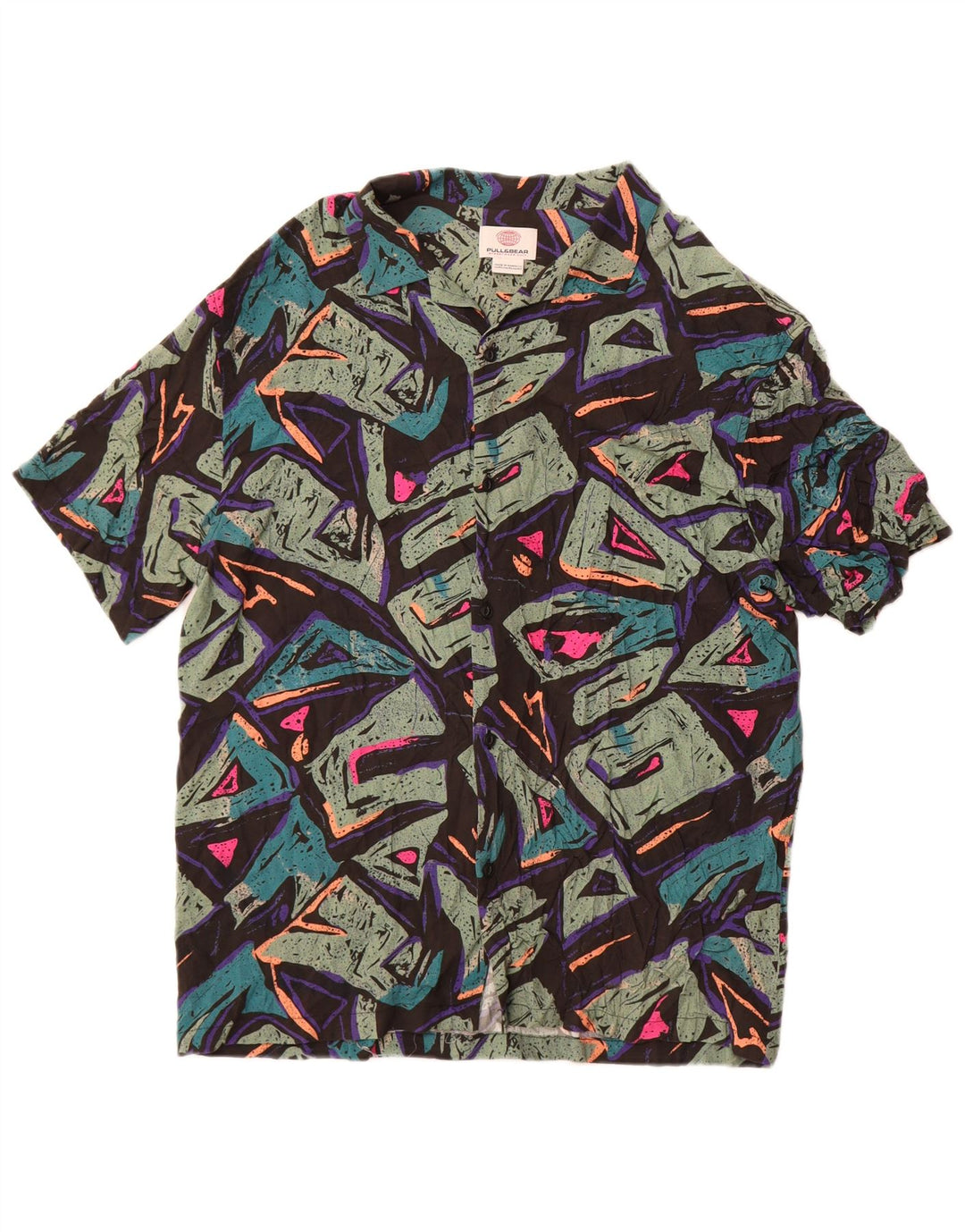 Мужская рубашка с коротким рукавом Pull & Bear XL, разноцветная вискоза с геометрическим рисунком
