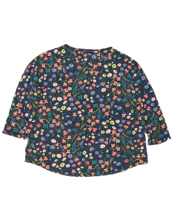Женский топ Marks & Spencer с рукавом 3/4, UK 22, 3XL, темно-синий, полиэстер с цветочным принтом