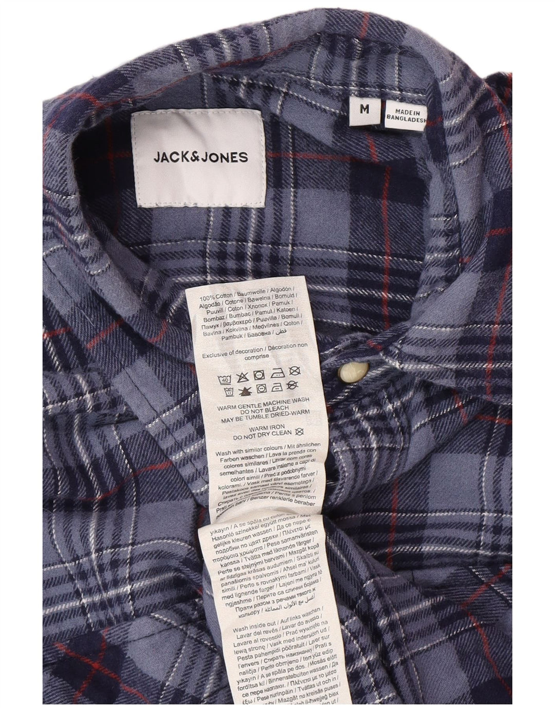 Мужская фланелевая рубашка Jack & Jones среднего размера, темно-синяя клетка, хлопок