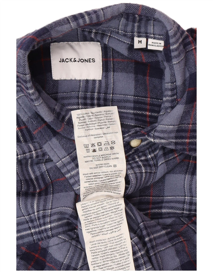 Мужская фланелевая рубашка Jack & Jones среднего размера, темно-синяя клетка, хлопок