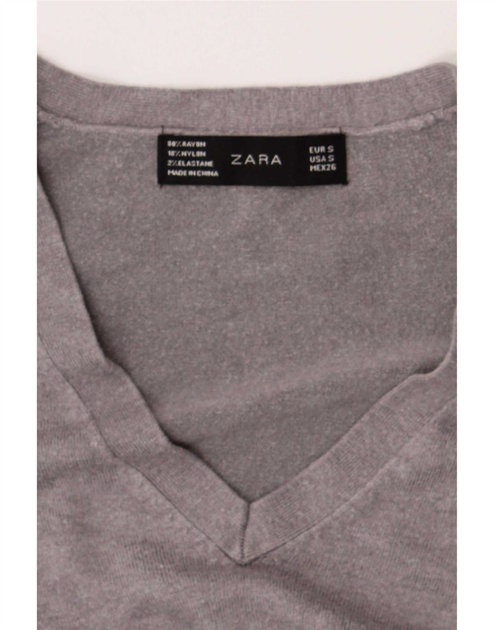 Женский джемпер с v-образным вырезом Zara UK 10, маленький серый цвет
