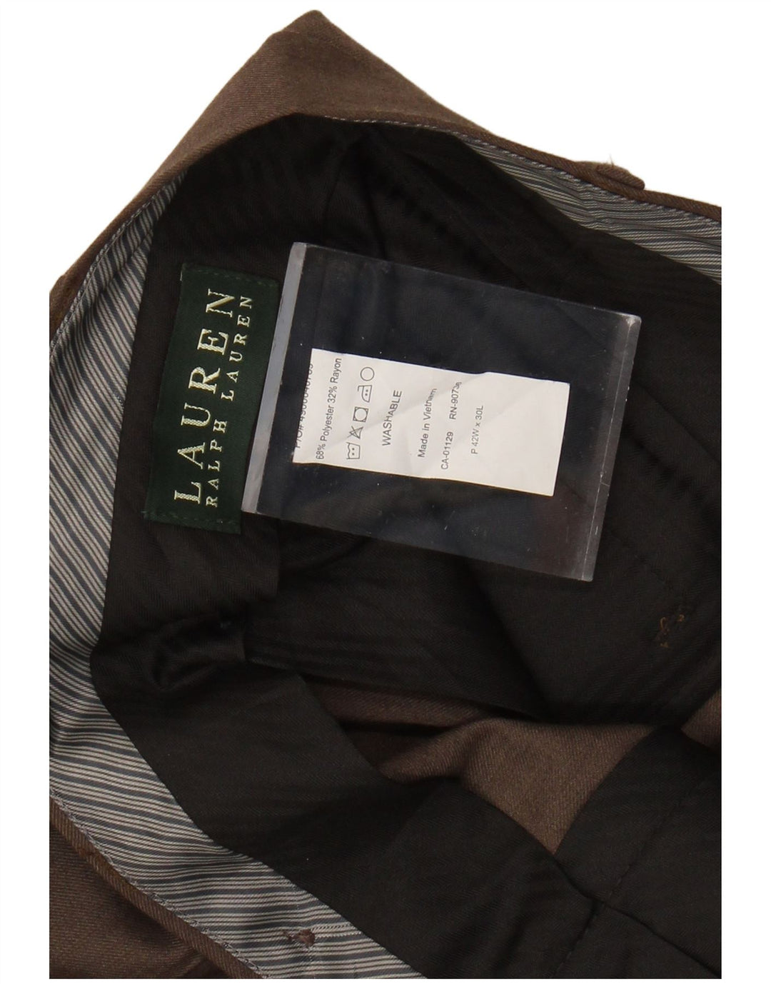 RALPH LAUREN Мужские костюмные брюки с привязкой W42 L30 Коричневые полиэстер
