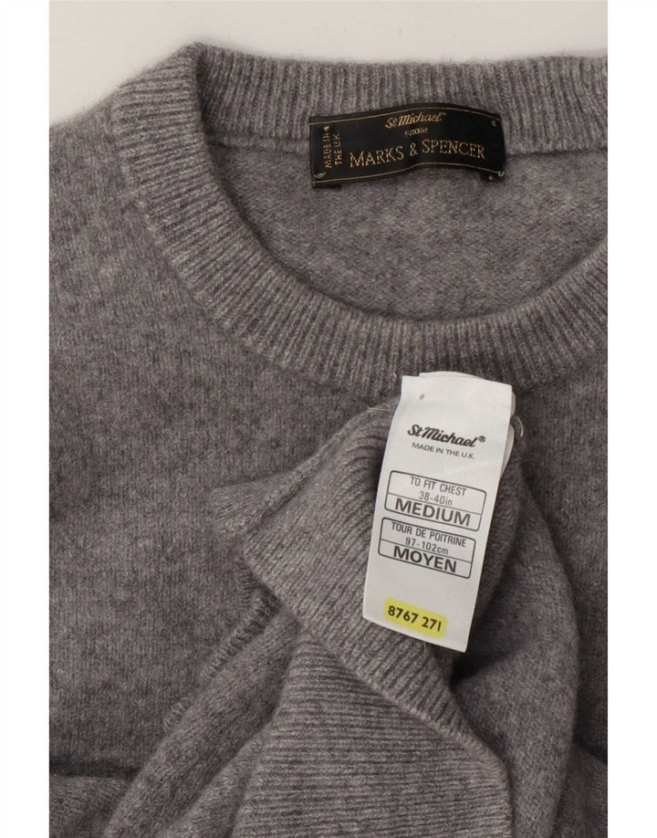Мужской джемпер с круглым вырезом Marks & Spencer, средний серый шерстяной свитер