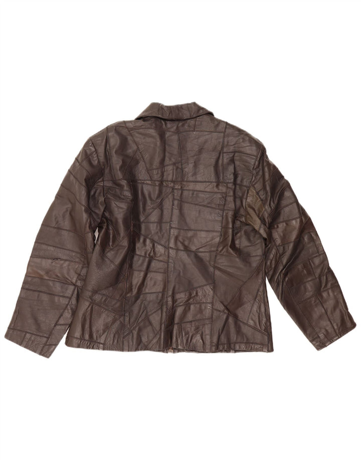 Винтажная женская кожаная куртка UK 14, кожа среднего коричневого цвета