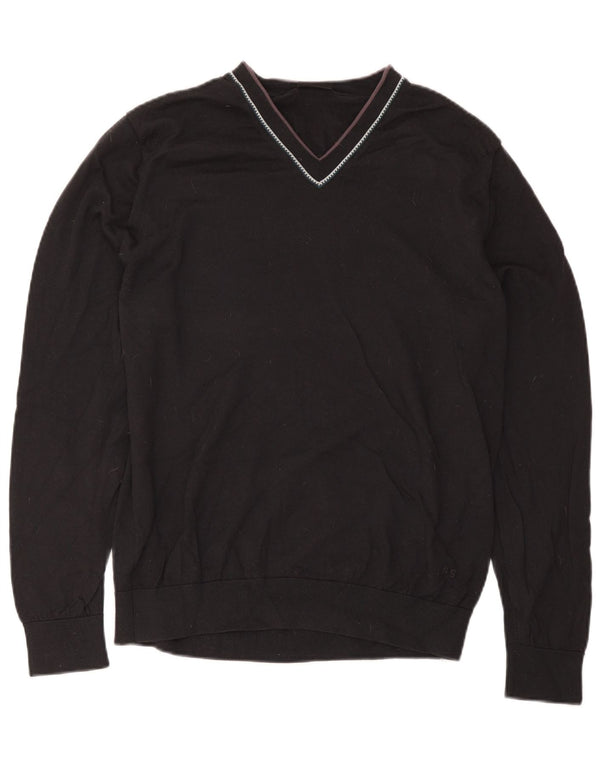 Paul Smith Mens V-Neck Jumper Sweater 2XL Black Merino Wool