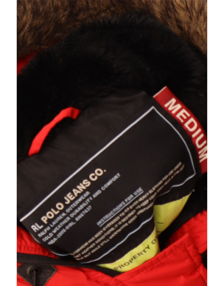 RALPH LAUREN Женская парка с капюшоном UK 14 Средний Красный Зима