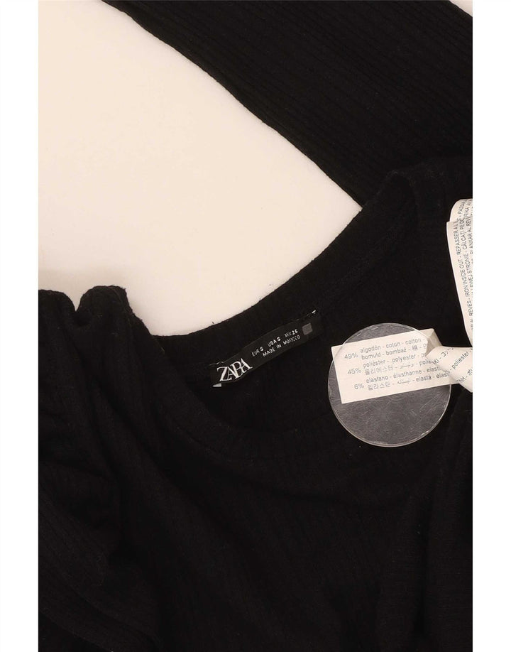 Женский топ Zara с длинным рукавом UK 10, маленький черный хлопок