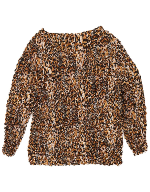 Винтажная женская блузка, топ UK 14, средний разноцветный полиэстер с животным принтом