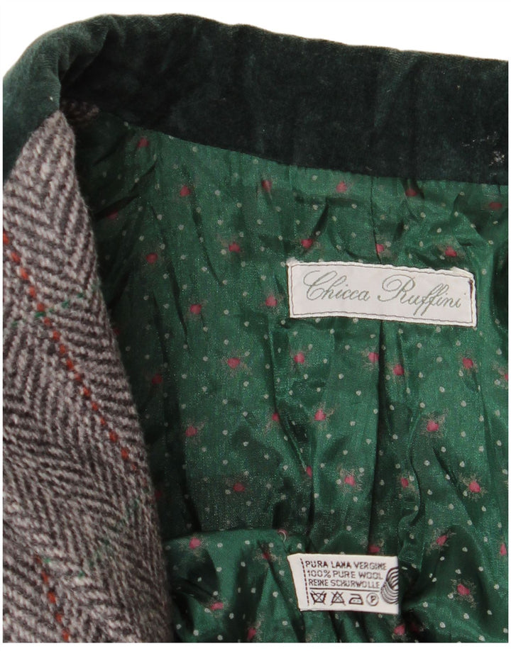 Винтажный женский двубортный пиджак, Великобритания 14, средний серый с узором «в елочку»