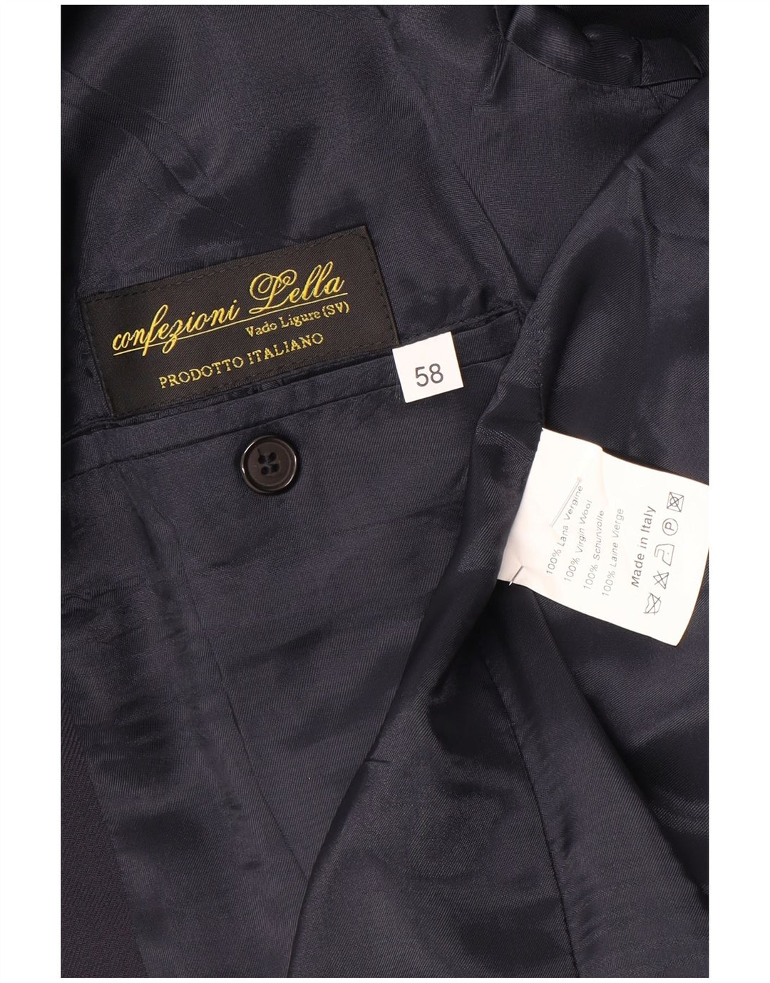 Винтажный мужской двубортный пиджак IT 58 4XL Темно-синий из натуральной шерсти