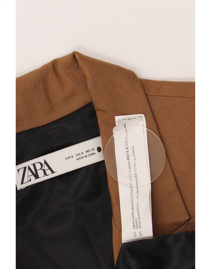 Женский удлиненный двубортный пиджак Zara UK 12, средний коричневый цвет