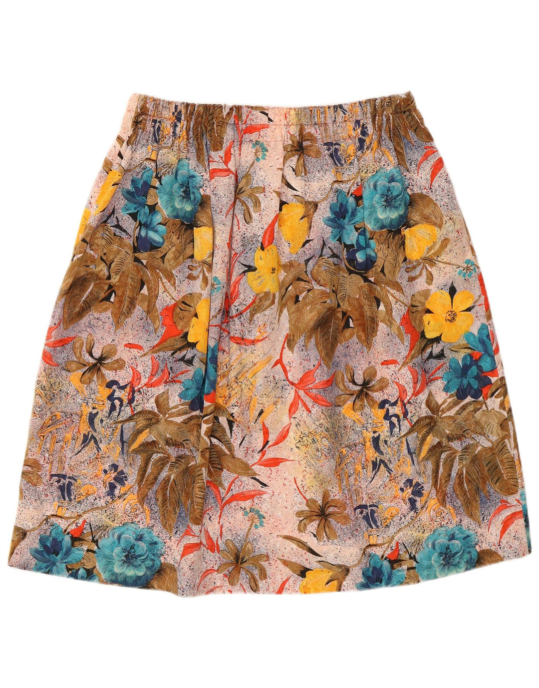 Винтажная женская юбка-трапеция с рисунком W30, средний разноцветный цветочный принт