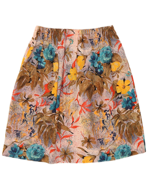 Винтажная женская юбка-трапеция с рисунком W30, средний разноцветный цветочный принт