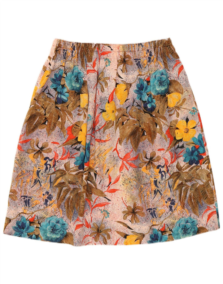 Винтажная женская юбка-трапеция с рисунком W30, средний разноцветный цветочный принт