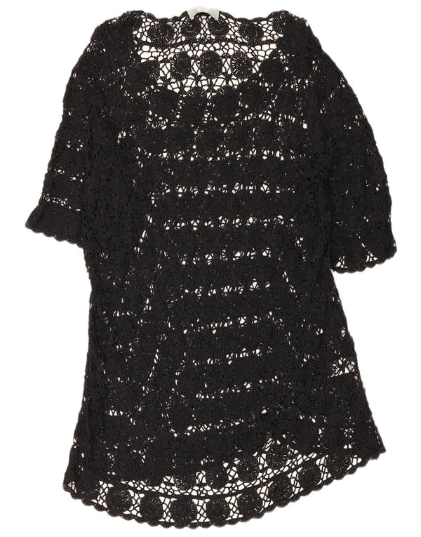 Wallis Womens 3/4 Sleeve See Through Tunic Dress UK 18 XL Black Floral